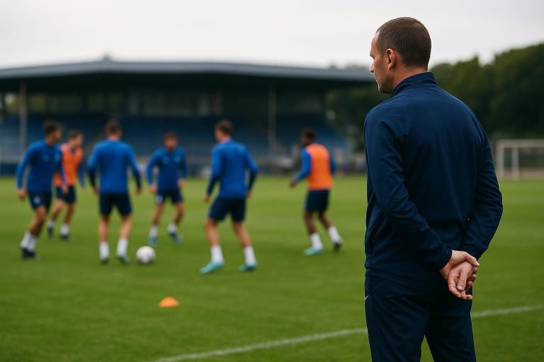 Nicky Hayen tijdens een trainingsmoment bij KRC Genk in aanloop naar de wedstrijd tegen Zulte Waregem