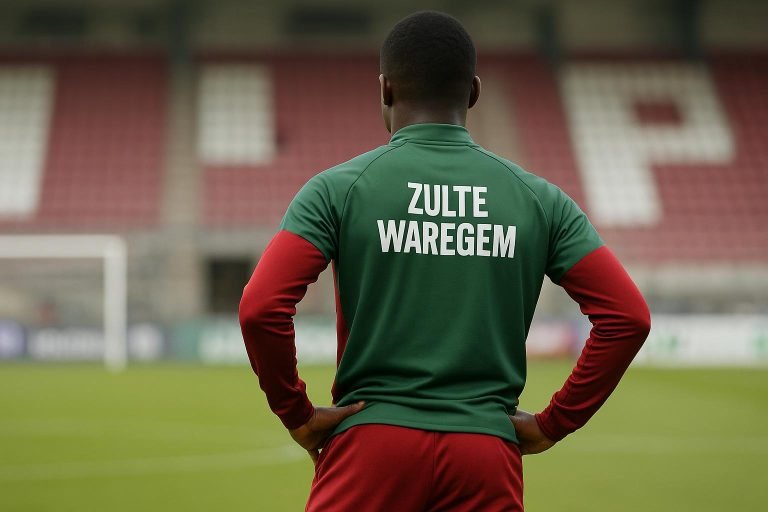 Training van Zulte Waregem met een middenvelder in beeld terwijl transfergeruchten rond de club circuleren