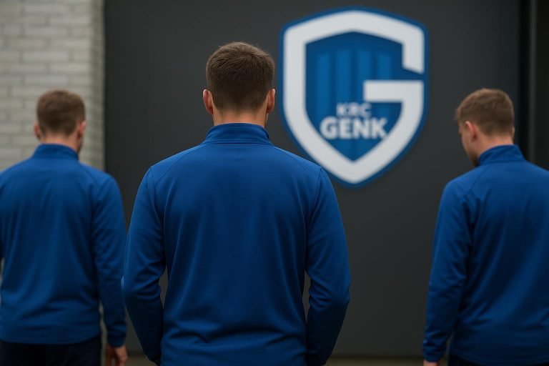 Mujaid Sadick van KRC Genk tijdens een trainingsmoment, in de context van transferinteresse uit Frankrijk.