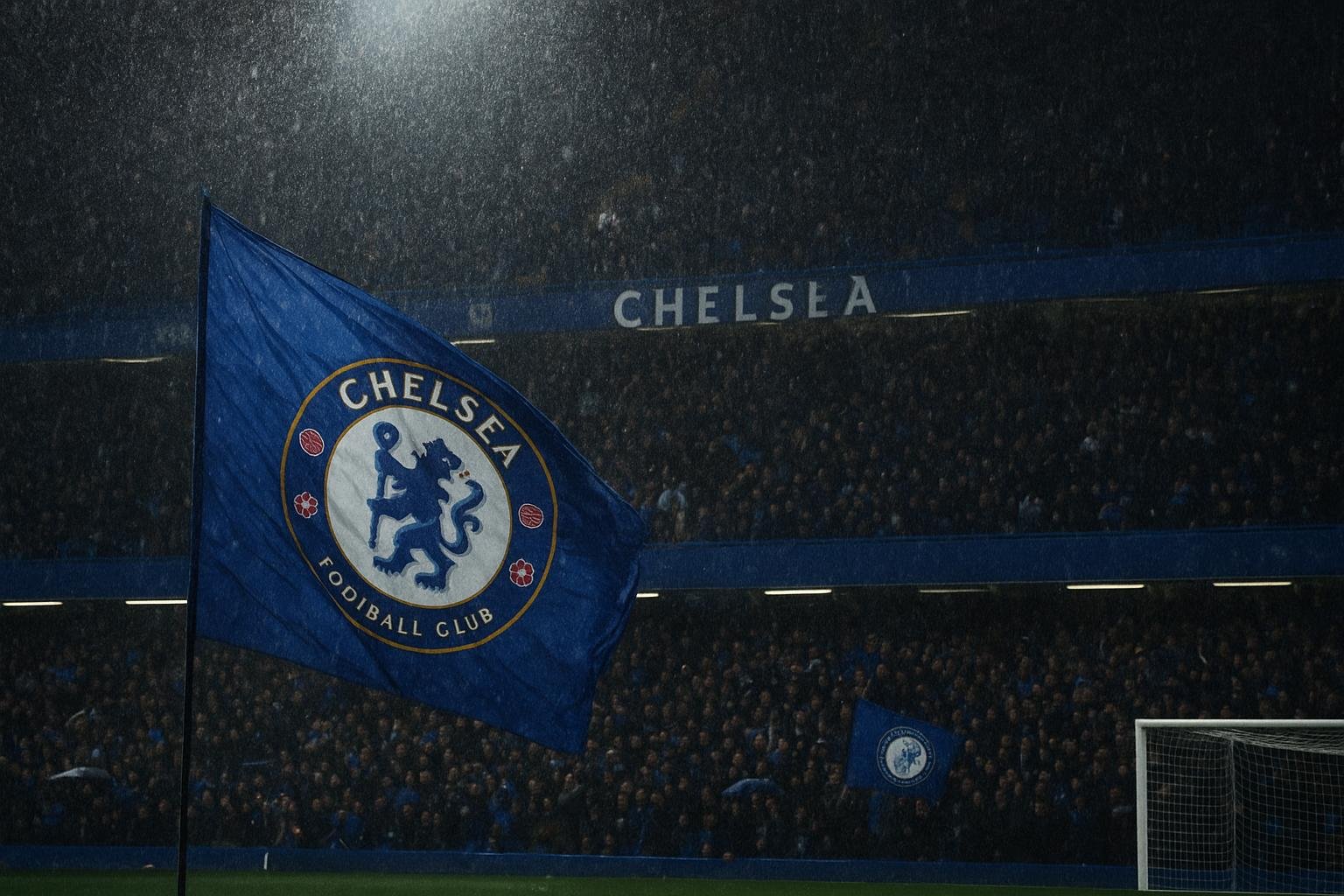 Somber stadionbeeld tijdens een wedstrijd van Chelsea