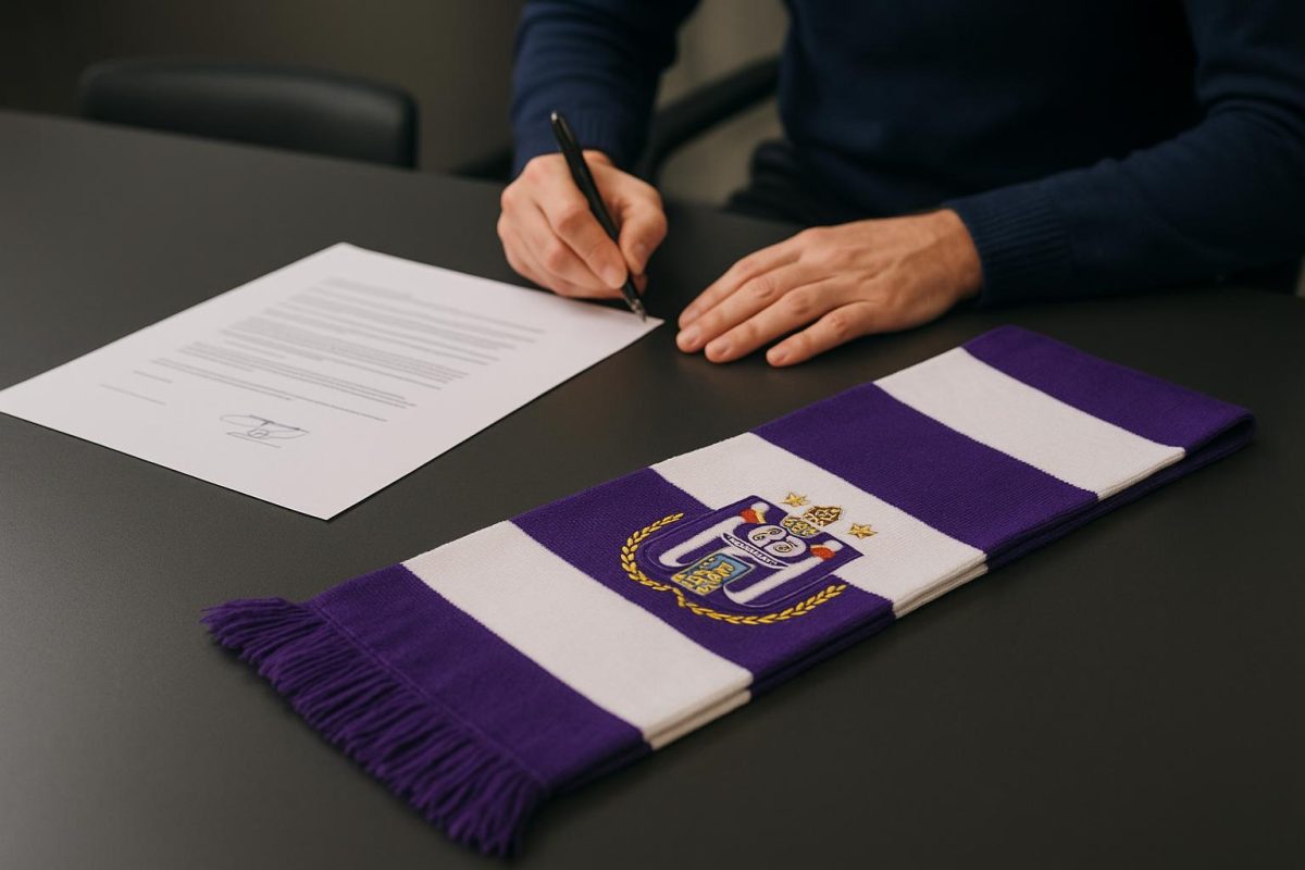 Marco Kana van RSC Anderlecht bij een moment rond zijn contractverlenging
