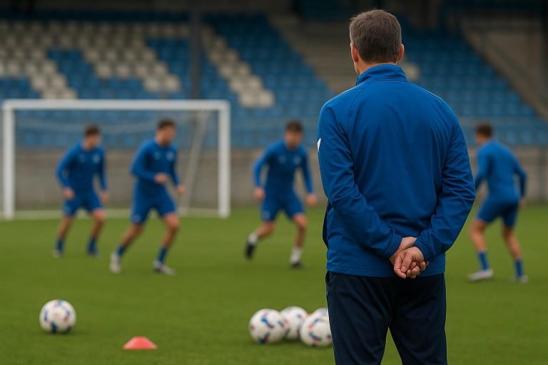 Nicky Hayen tijdens een trainingsmoment bij KRC Genk