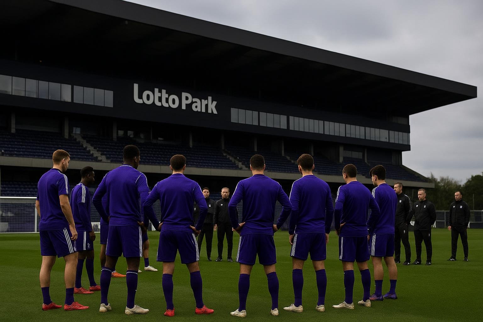 Spelers van RSC Anderlecht vieren een doelpunt in het Lotto Park