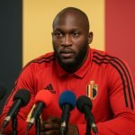 Romelu Lukaku in tenue van de Rode Duivels tijdens een moment van focus