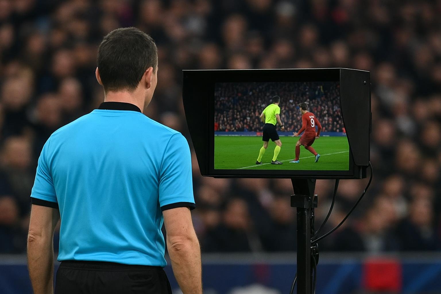 Abstract beeld rond arbitrage en VAR in het voetbal