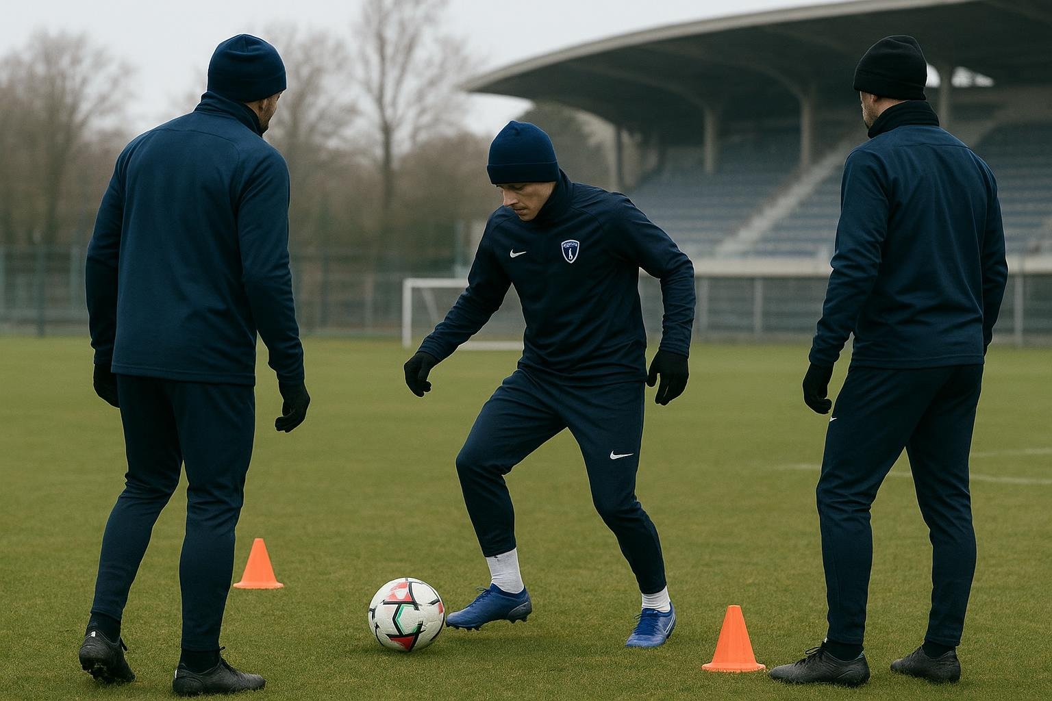 Trainingsbeeld van Paris FC in transfercontext, zonder herkenbare gezichten