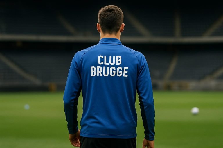 Trainingsmoment bij Club Brugge met een flankverdediger in beeld, onherkenbaar gefotografeerd