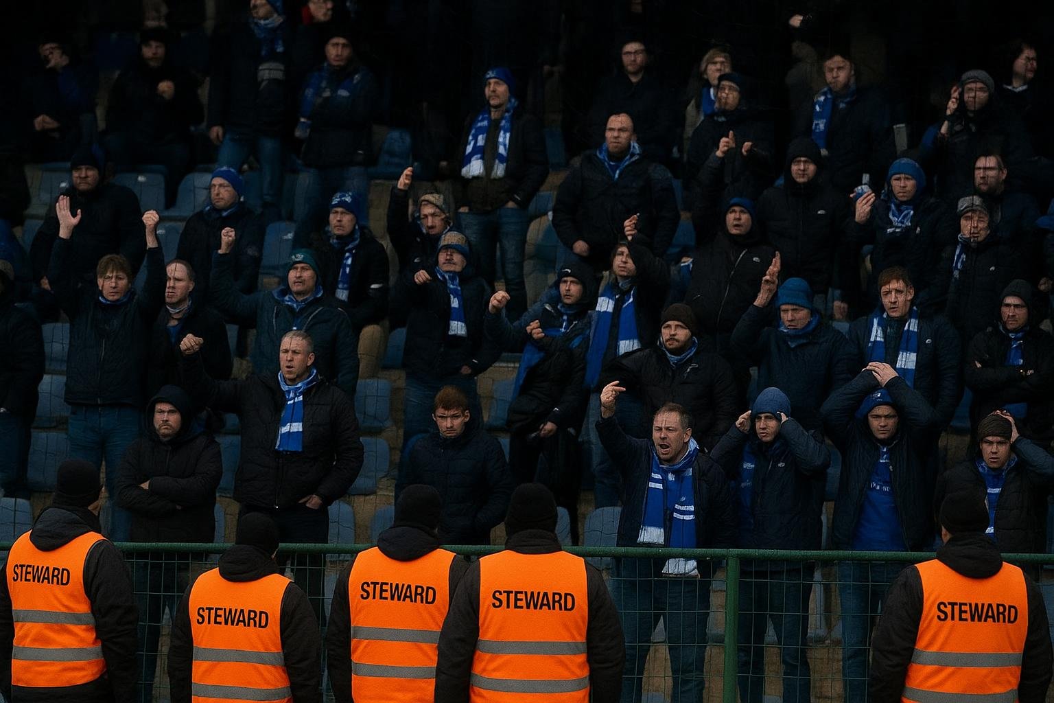 Supporters op de tribune tijdens een wedstrijd van Jong Genk in de Challenger Pro League