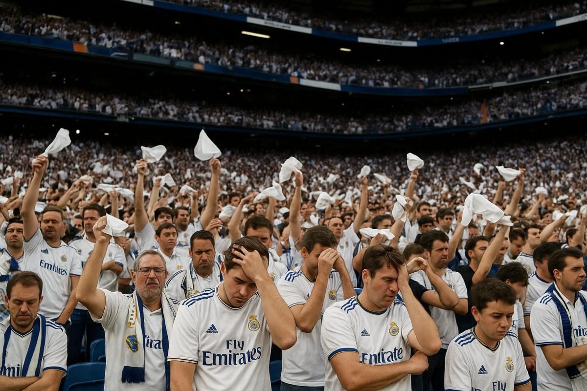 Sfeerbeeld in het Santiago Bernabéu tijdens Real Madrid tegen Levante, met ontevreden fans op de tribunes