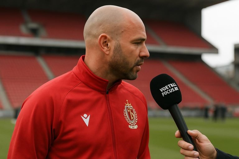 Vincent Euvrard, coach van Standard, langs de zijlijn tijdens een wedstrijd.