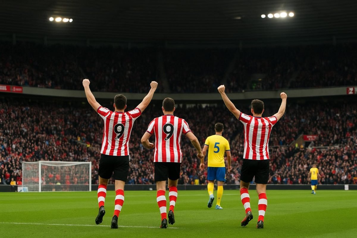 Sunderland viert een doelpunt in het Stadium of Light tegen Crystal Palace