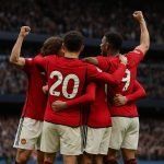 Spelers van Manchester United na afloop van de stadsderby tegen Manchester City