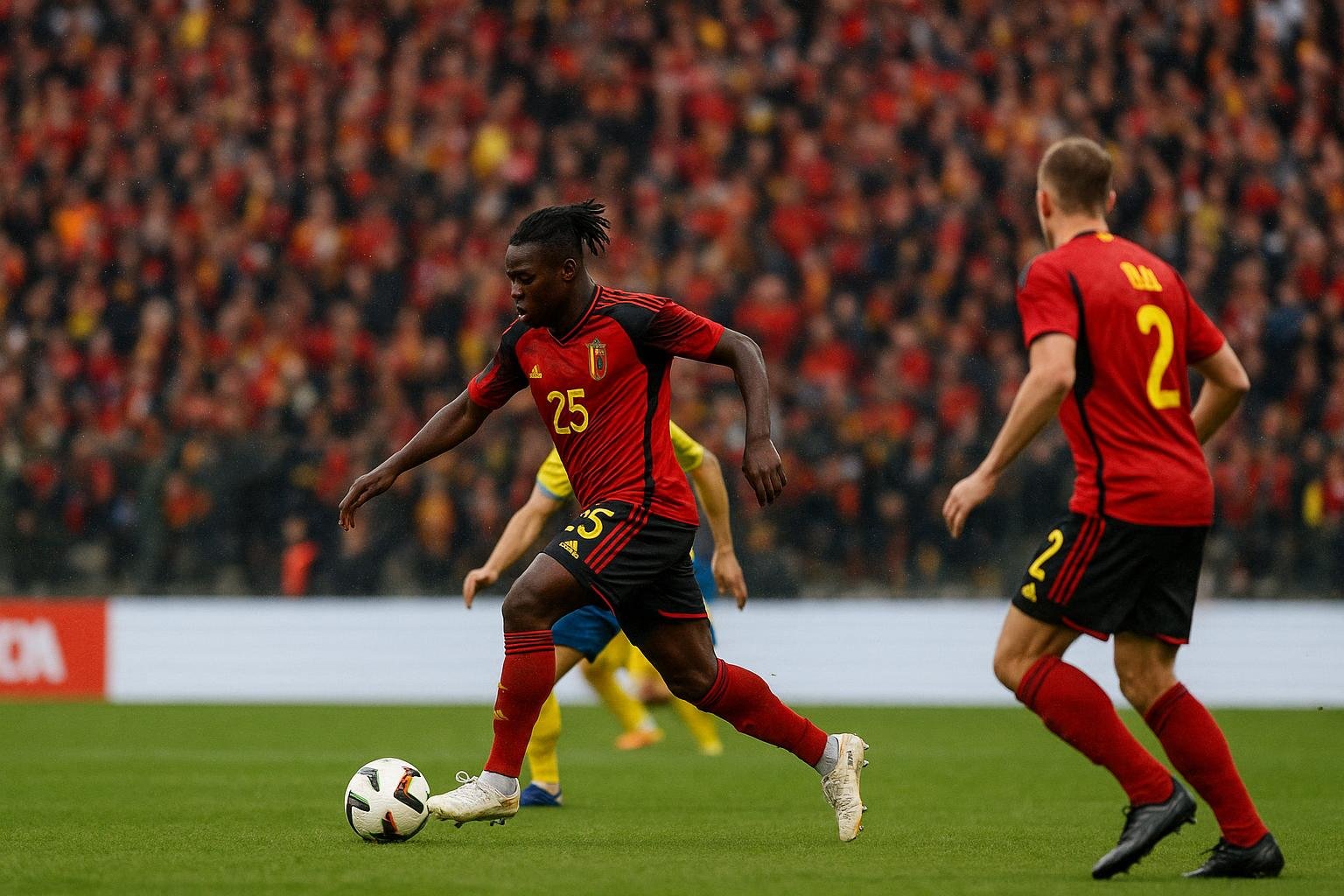 Actiemoment bij de Rode Duivels tijdens een wedstrijd