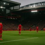 Sfeerbeeld in het stadion van Liverpool op Anfield tijdens een Premier League-wedstrijd