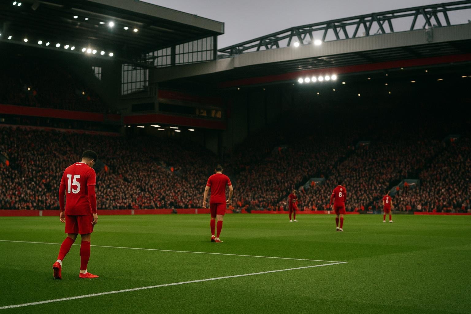 Sfeerbeeld in het stadion van Liverpool op Anfield tijdens een Premier League-wedstrijd