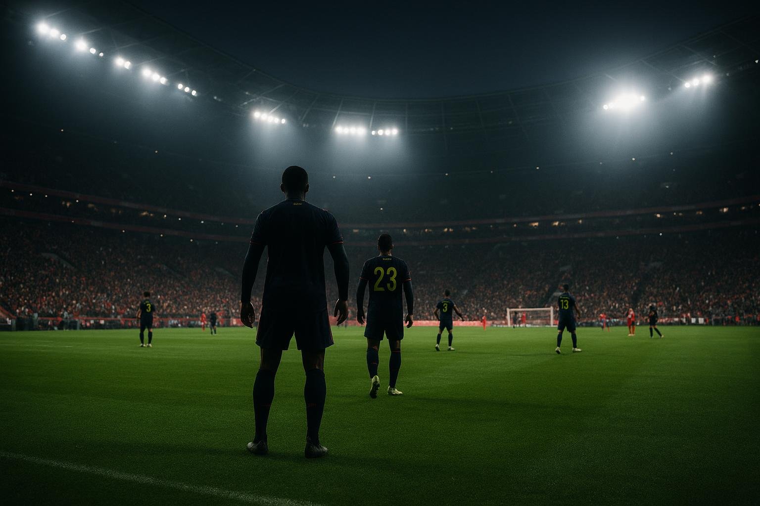 Union-spelers in een Champions League-stadion in aanloop naar de wedstrijd tegen Bayern München