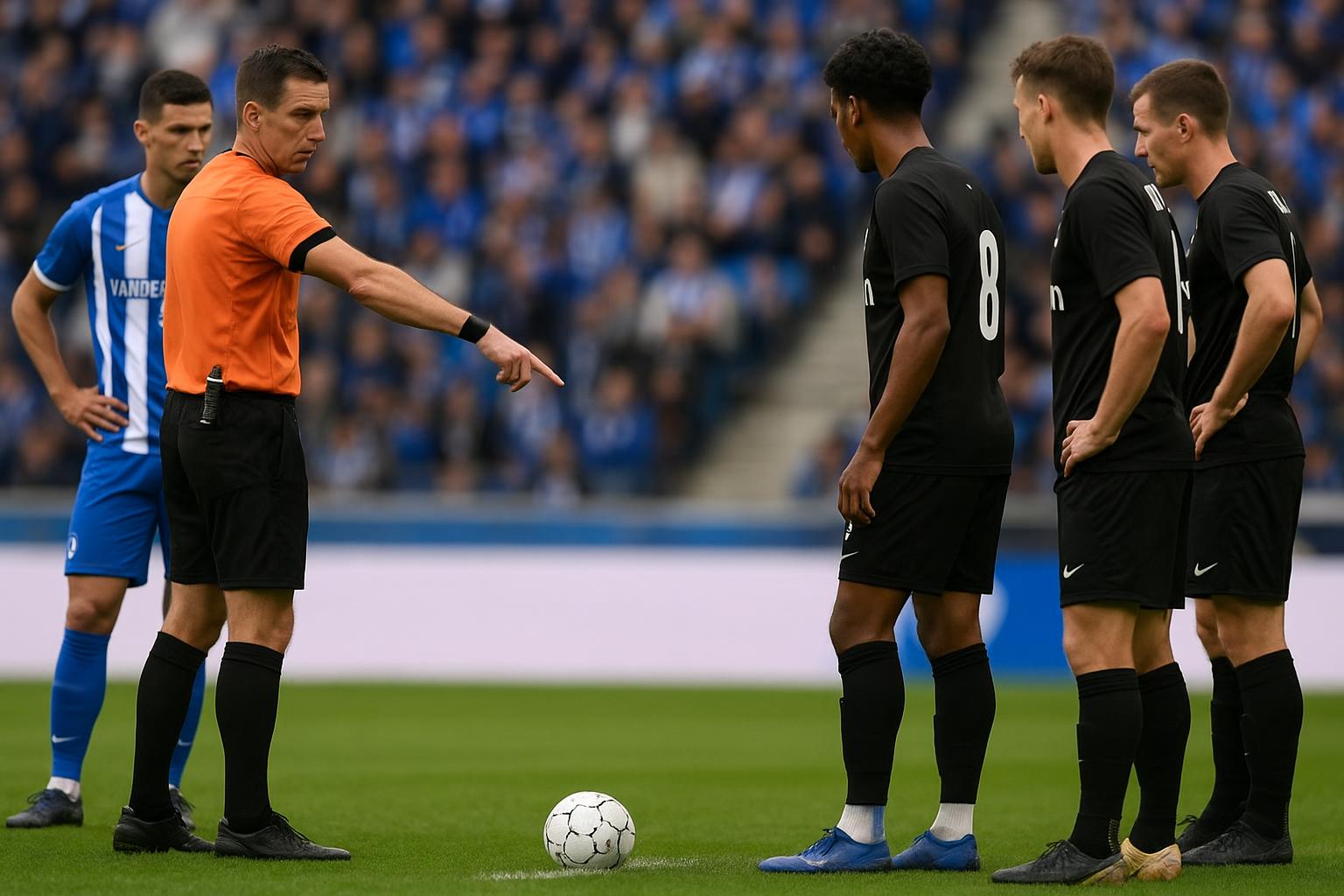 Discussiefase rond de penalty voor KAA Gent tegen Anderlecht met VAR en scheidsrechter Lawrence Visser