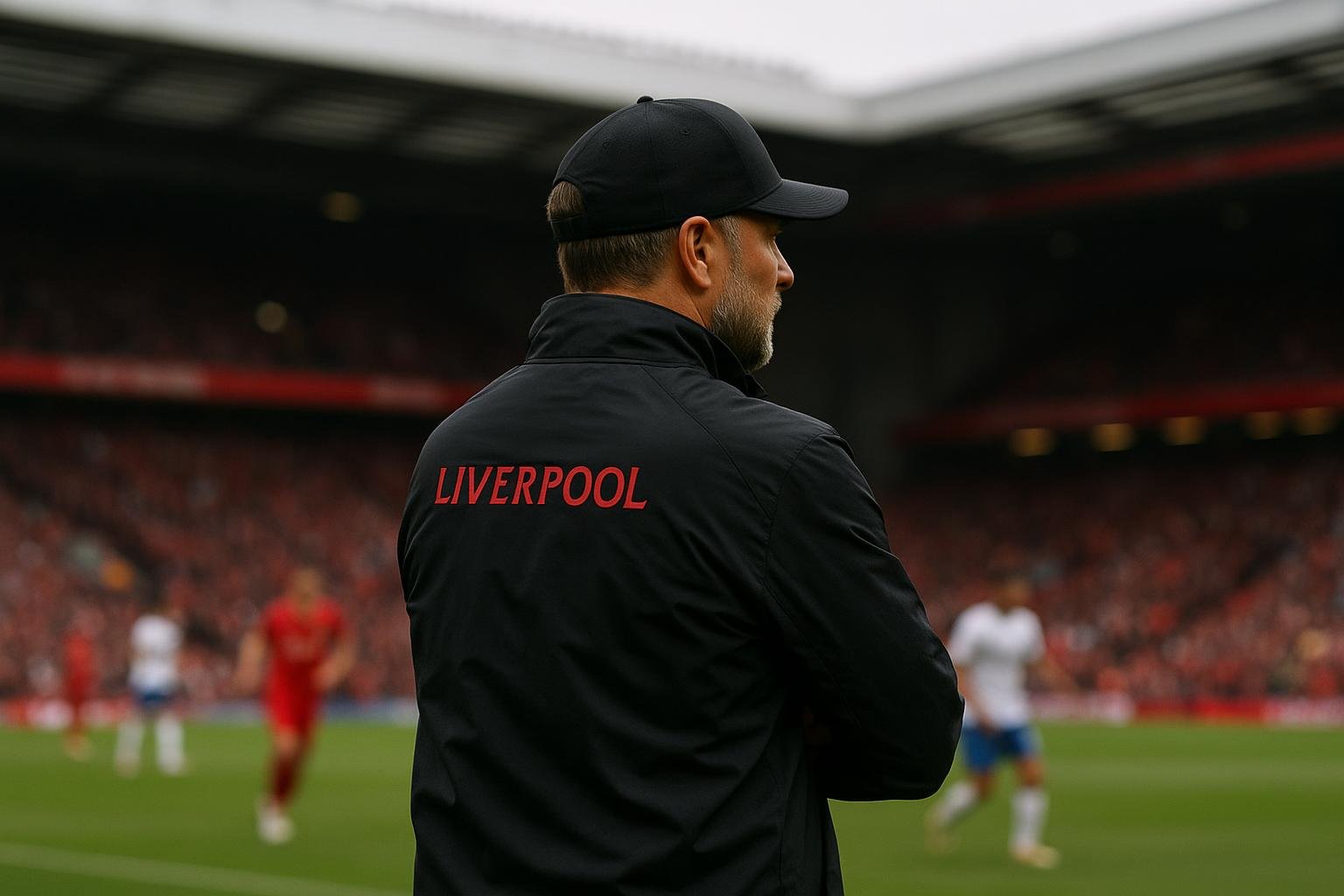 Arne Slot langs de zijlijn tijdens een wedstrijd van Liverpool.
