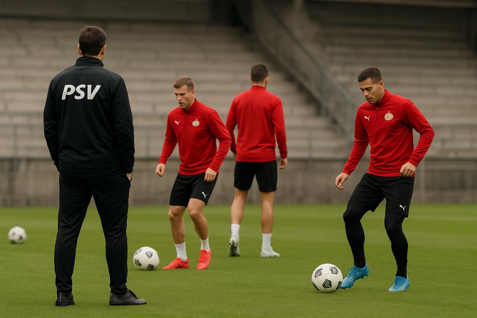 PSV-coach Peter Bosz tijdens een trainingsmoment in Eindhoven