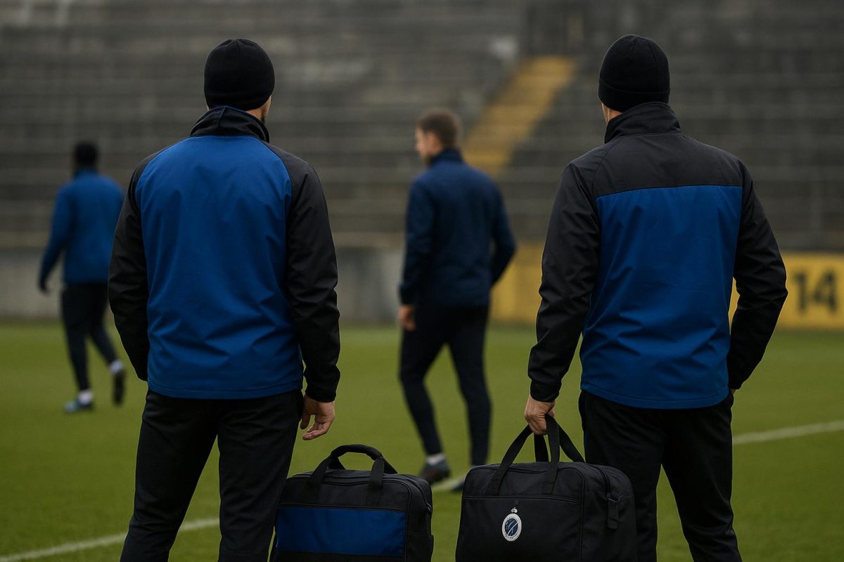 Teleurgestelde spelers van Club Brugge tijdens een trainingsmoment in aanloop naar de verplaatsing voor de Champions League.