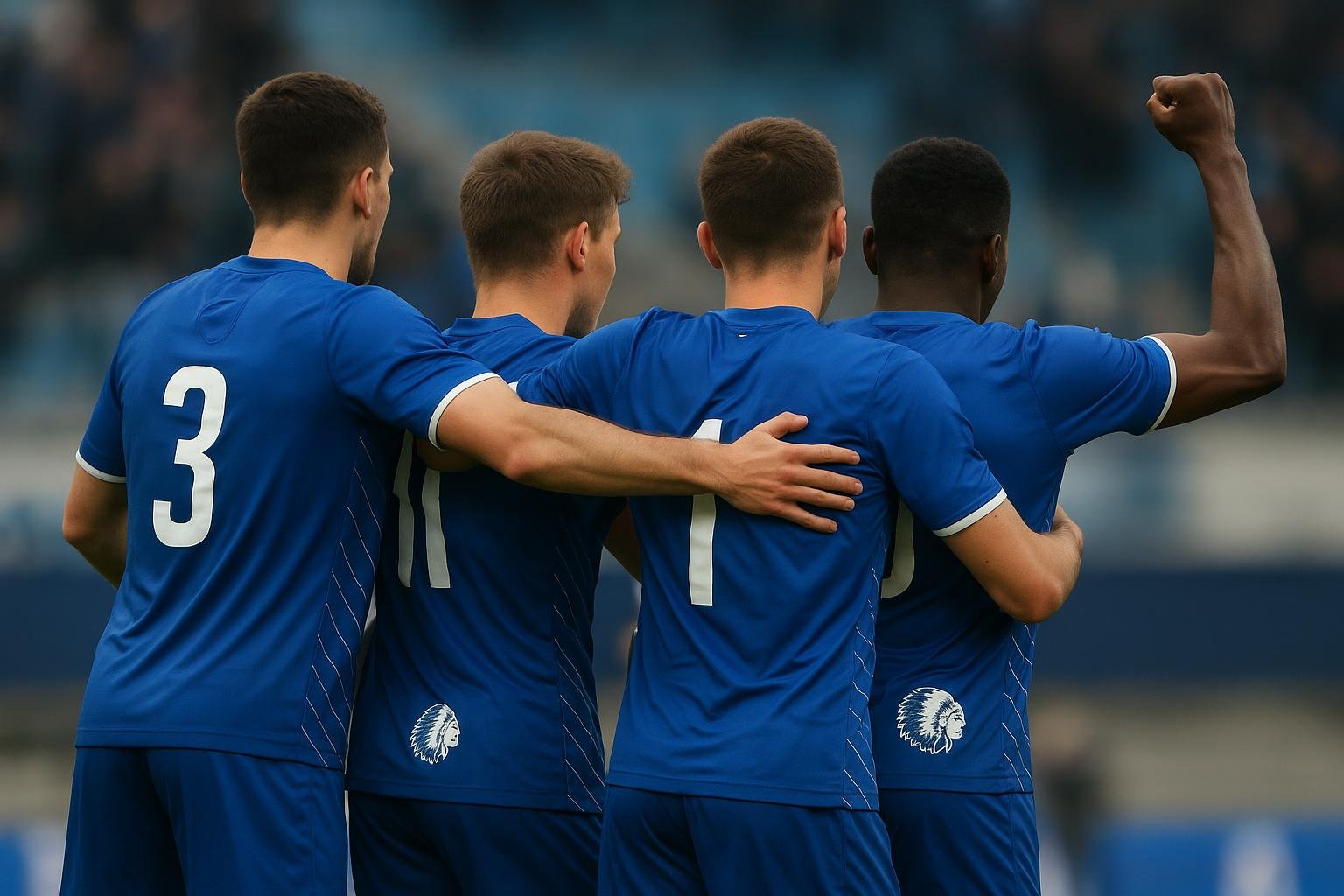 Spelers van KAA Gent vieren na de wedstrijd in het stadion