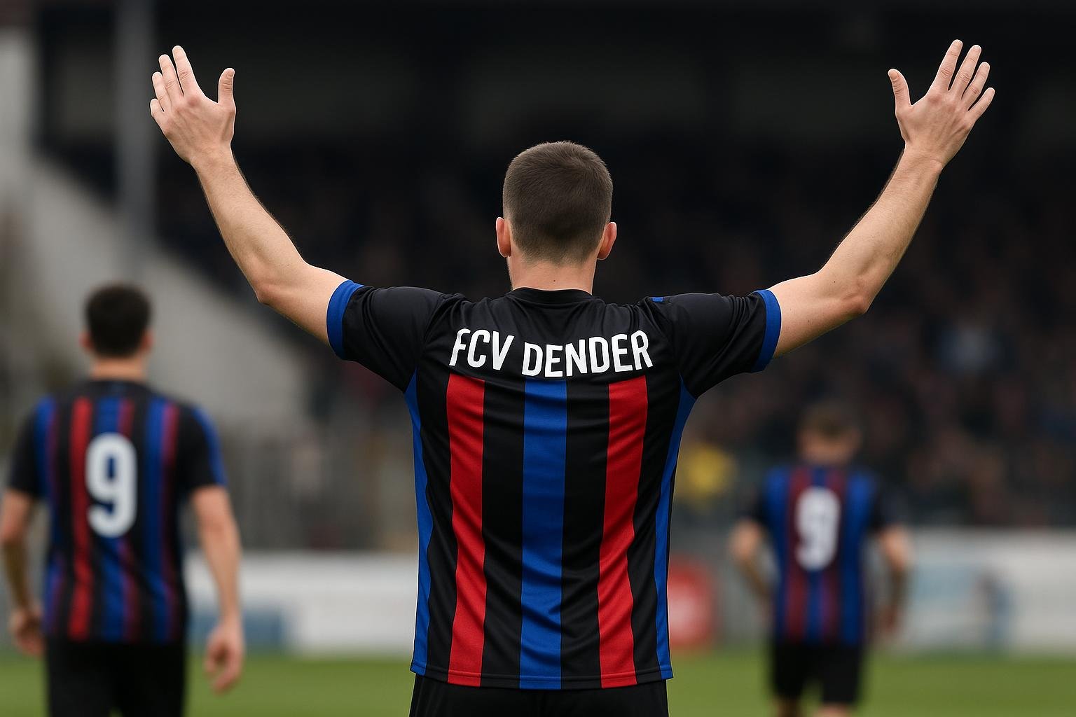 Bruny Nsimba viert een doelpunt met FCV Dender tijdens een wedstrijd
