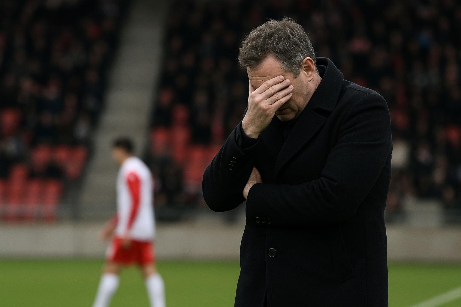 Joseph Oosting langs de zijlijn tijdens Dender tegen Royal Antwerp FC