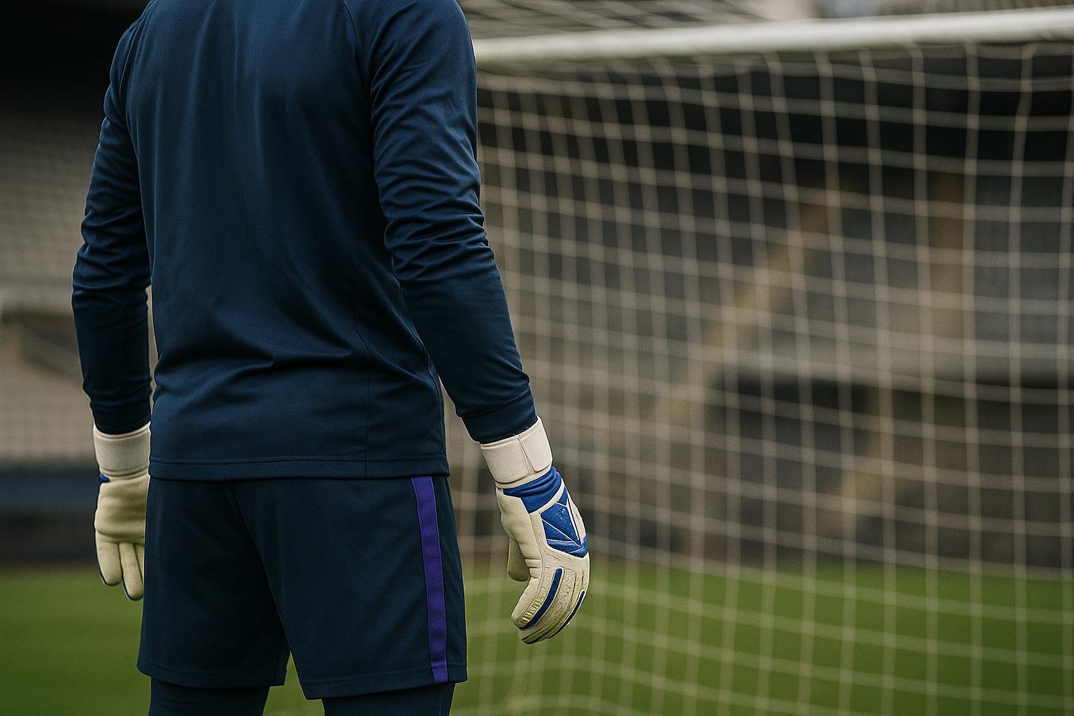 Een doelman op training bij RSC Anderlecht met handschoenen en een doelnet op de achtergrond