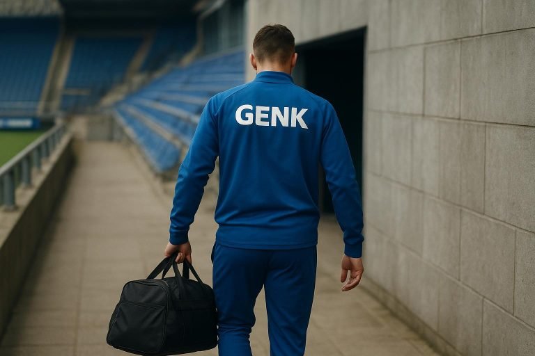 Luca Oyen in actie in het shirt van KRC Genk