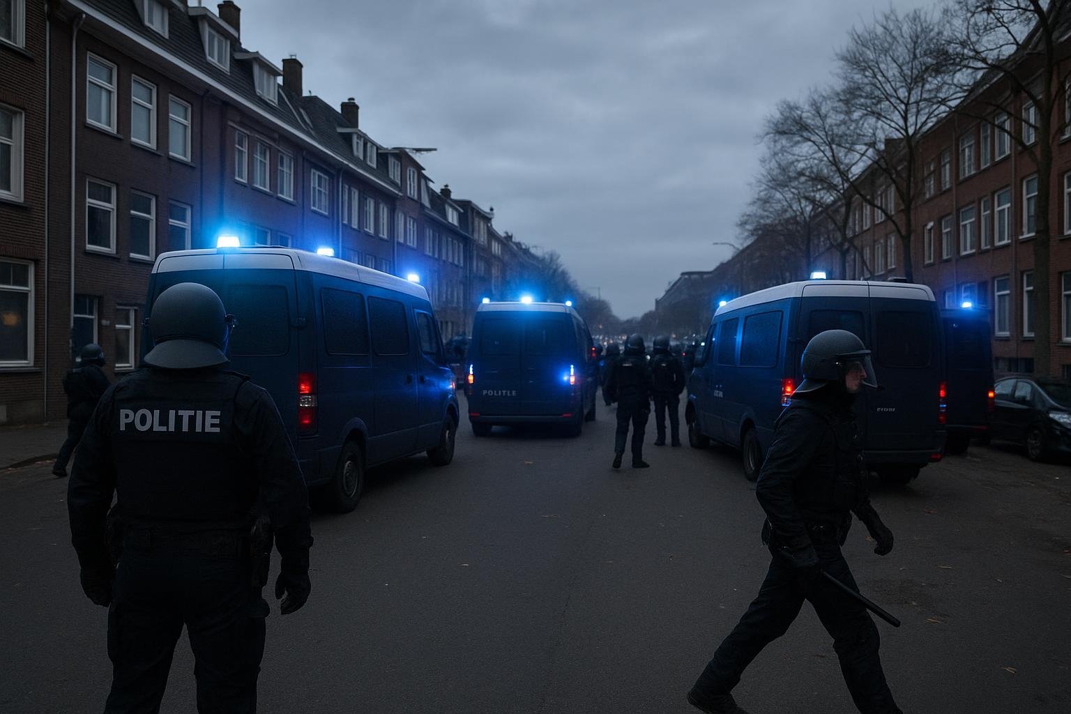 Mobiele Eenheid in Den Haag tijdens avondlijke onrust in de Schilderswijk