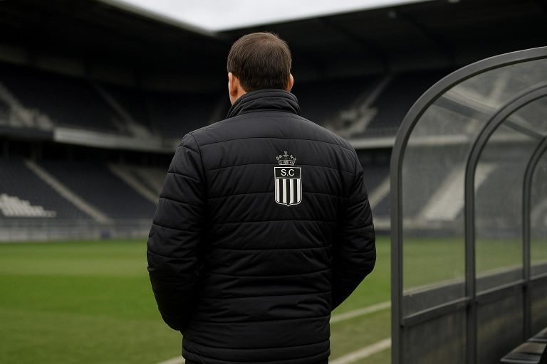 Mehdi Bayat van Sporting Charleroi tijdens een moment rond de bank in een stadionomgeving