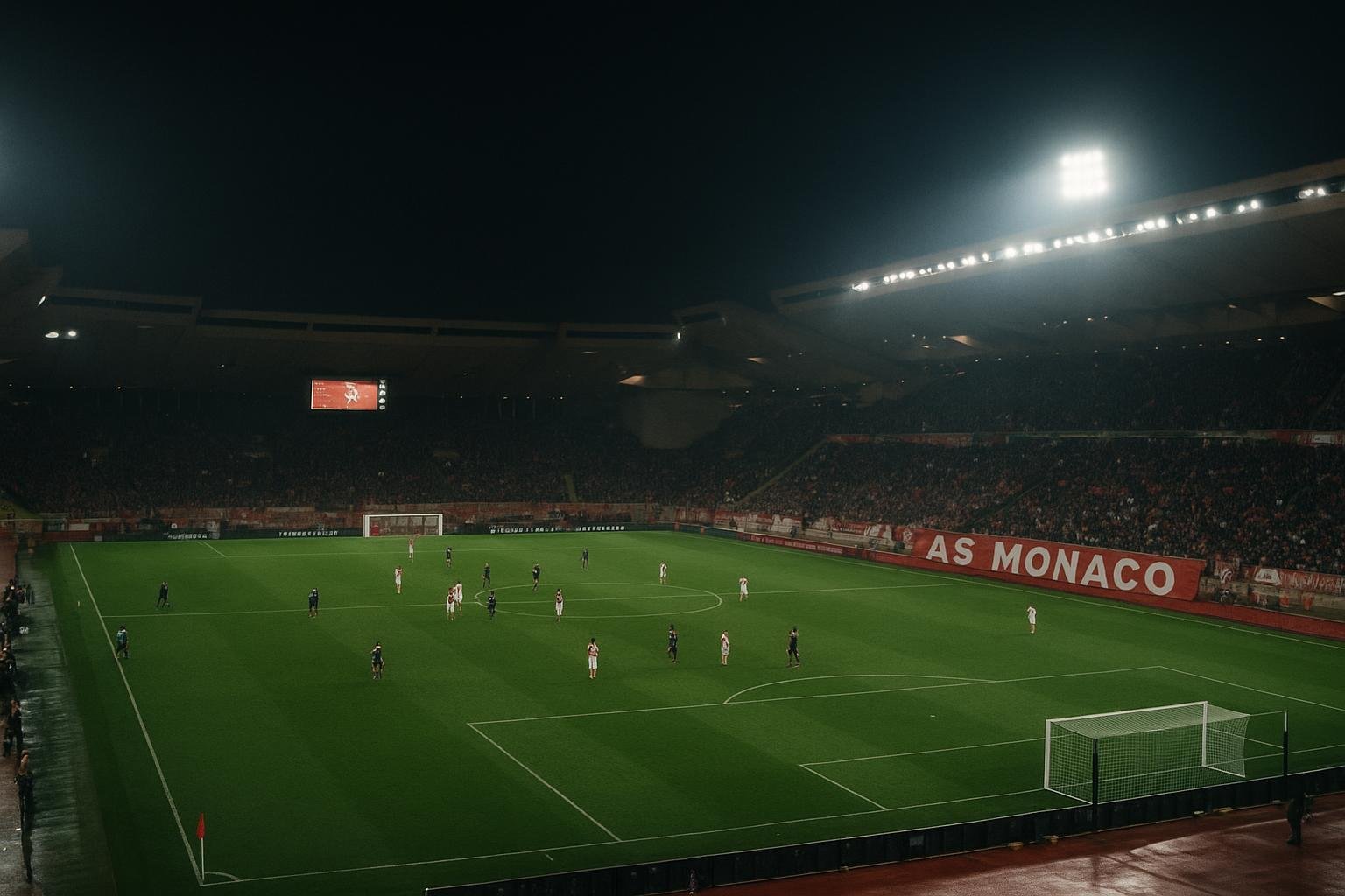 Stadion van AS Monaco in een gespannen avondsfeer