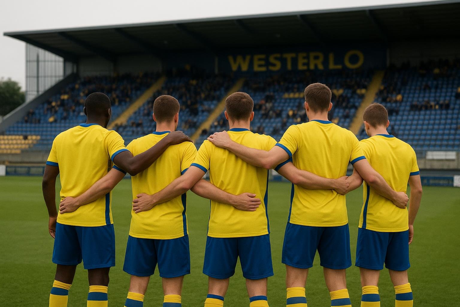 Spelers van KVC Westerlo vieren een doelpunt in ’t Kuipje