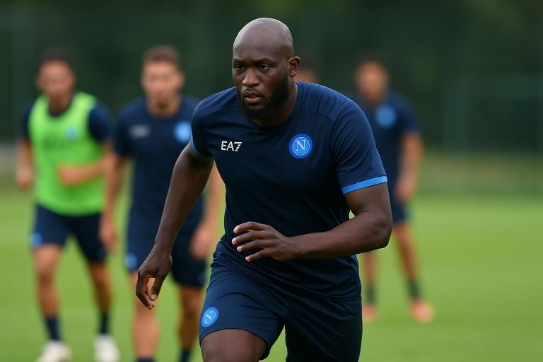 Romelu Lukaku van Napoli tijdens een training, met focus op zijn comeback na blessure