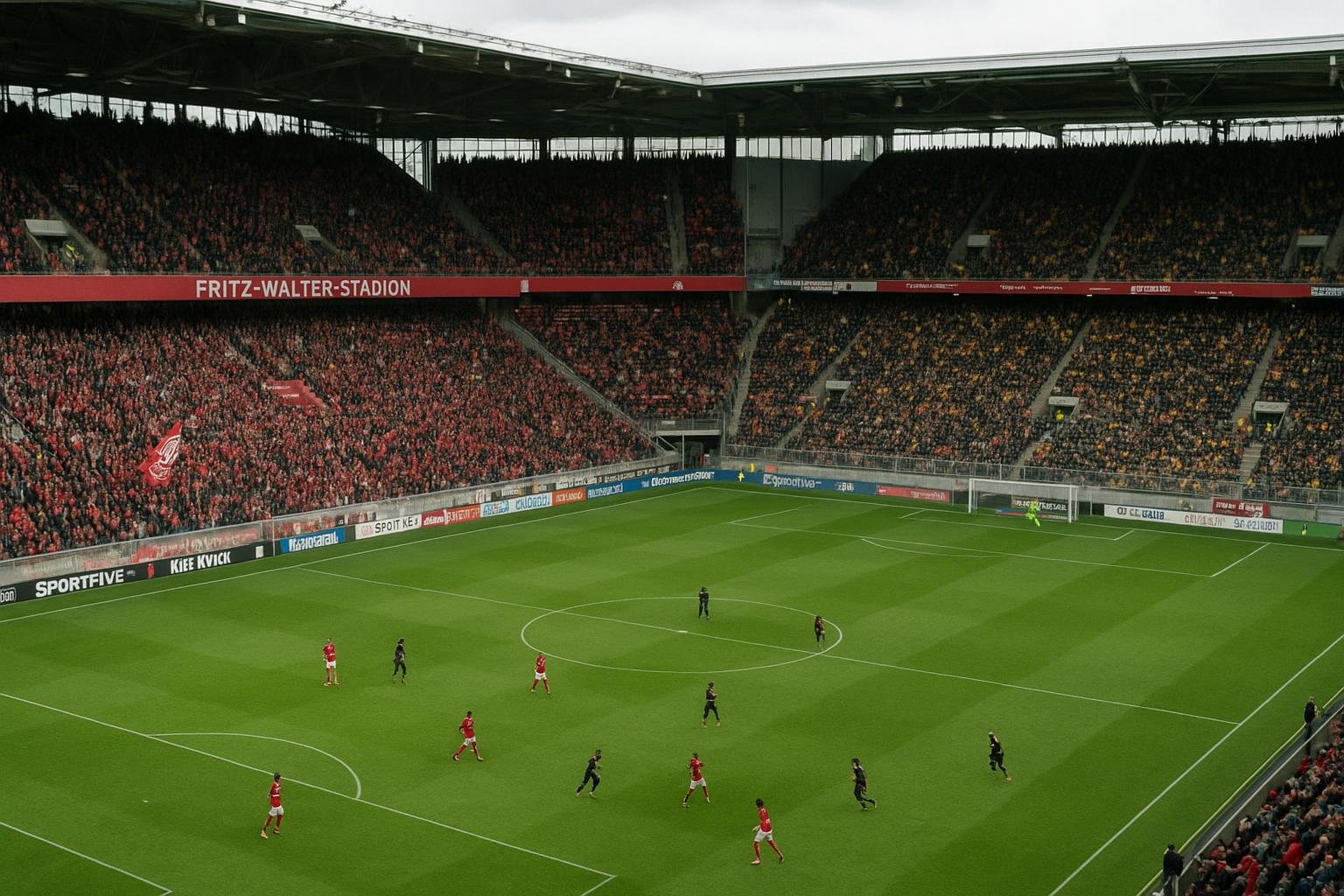 Voetbalscène in stadion van Duitse club in de 2. Bundesliga