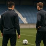 Trainingsbeeld zonder herkenbare gezichten rond een Deense spits in transfercontext