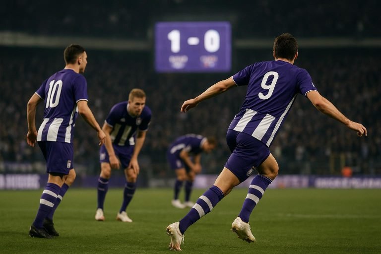Spelers van RSC Anderlecht in een wedstrijdmoment in het stadion