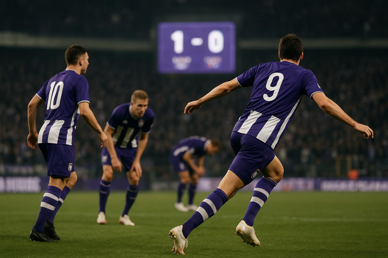 Spelers van RSC Anderlecht in een wedstrijdmoment in het stadion