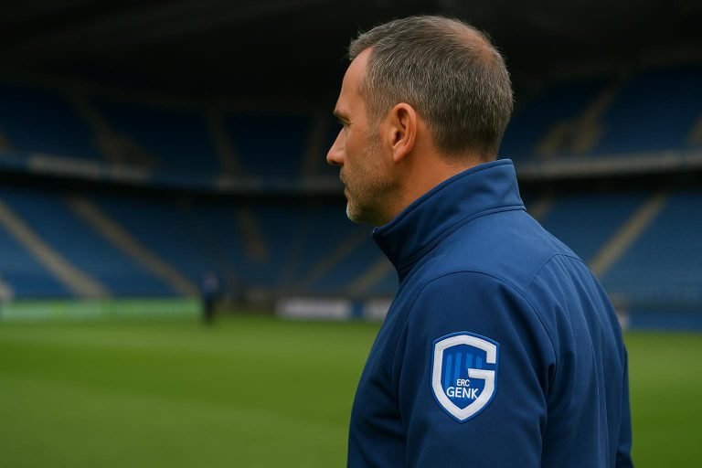Dimitri De Condé van KRC Genk tijdens een moment in het stadion