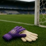 Keepershandschoenen en doelnet tijdens een training in een stadionomgeving
