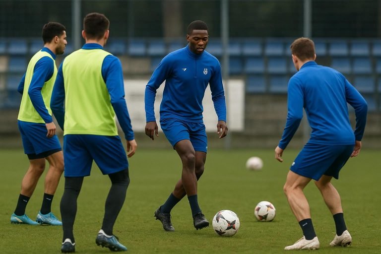 Coach Rik De Mil van KAA Gent tijdens een trainingsmoment in de winterperiode