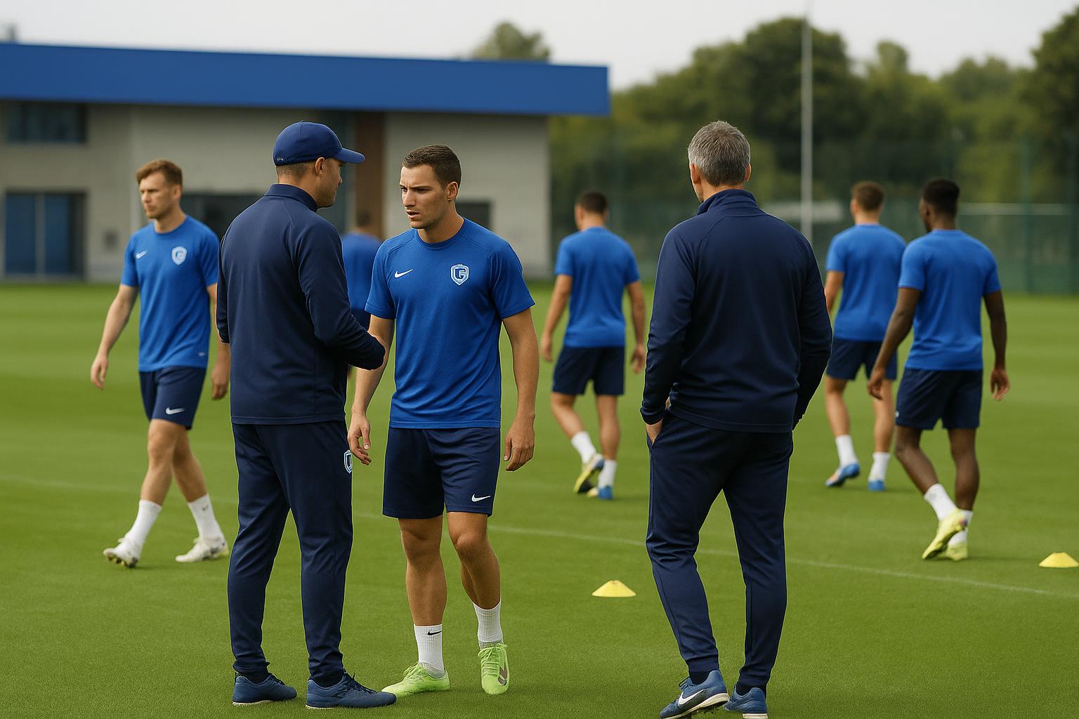 Nicky Hayen tijdens een trainingsmoment bij KRC Genk