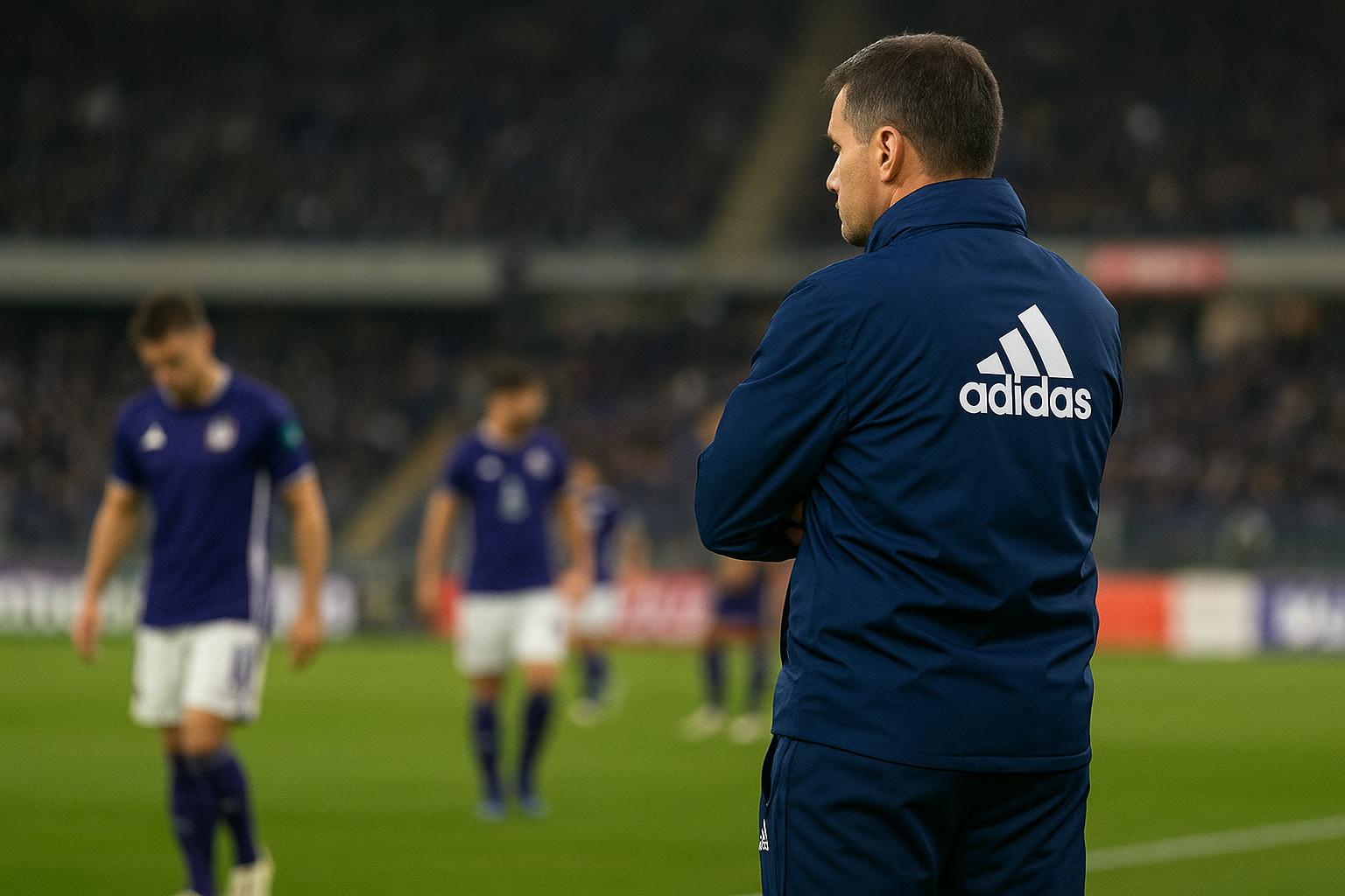 Besnik Hasi langs de zijlijn bij RSC Anderlecht tijdens een wedstrijd
