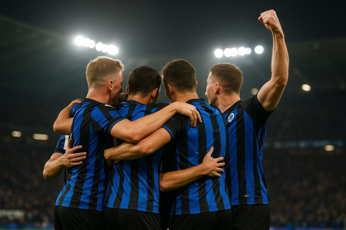 Spelers van Club Brugge vieren een doelpunt in een Europese wedstrijd