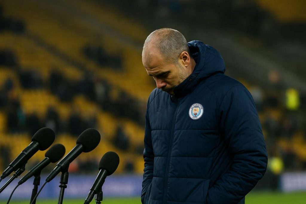 Pep Guardiola langs de zijlijn bij Manchester City na de nederlaag tegen Bodo/Glimt in de Champions League