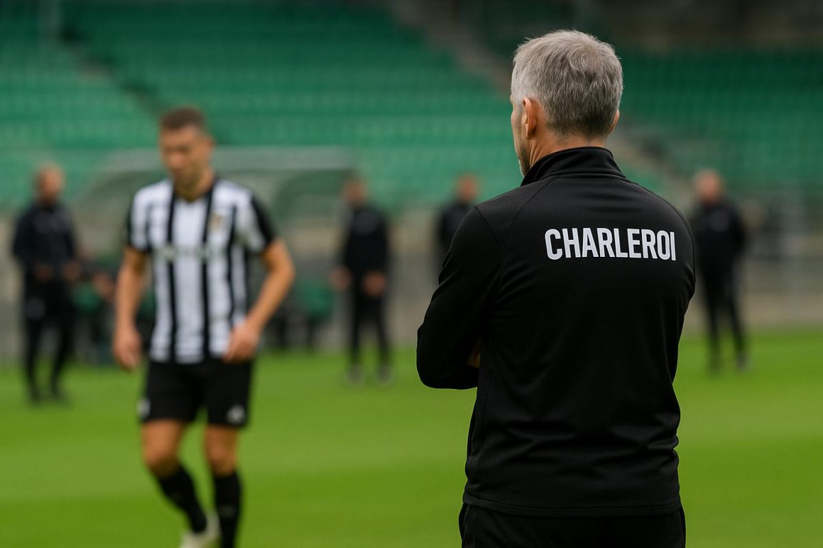 Sfeershot van Sporting Charleroi langs de zijlijn tijdens een wedstrijd