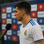 Dean Huijsen van Real Madrid in de mixed zone na een wedstrijd