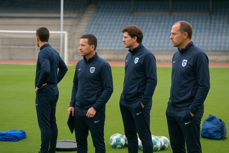 Nicky Hayen bij KRC Genk tijdens een trainingsmoment langs het veld