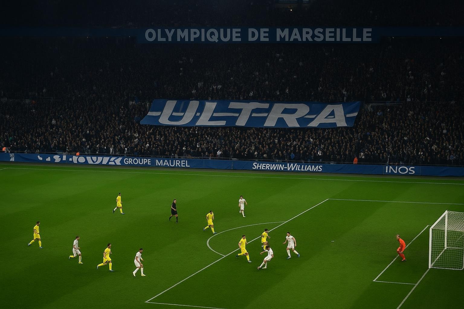 Olympique Marseille in actie tijdens een competitiewedstrijd