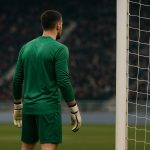 Jari De Busser, doelman van Go Ahead Eagles, tijdens een wedstrijdmoment
